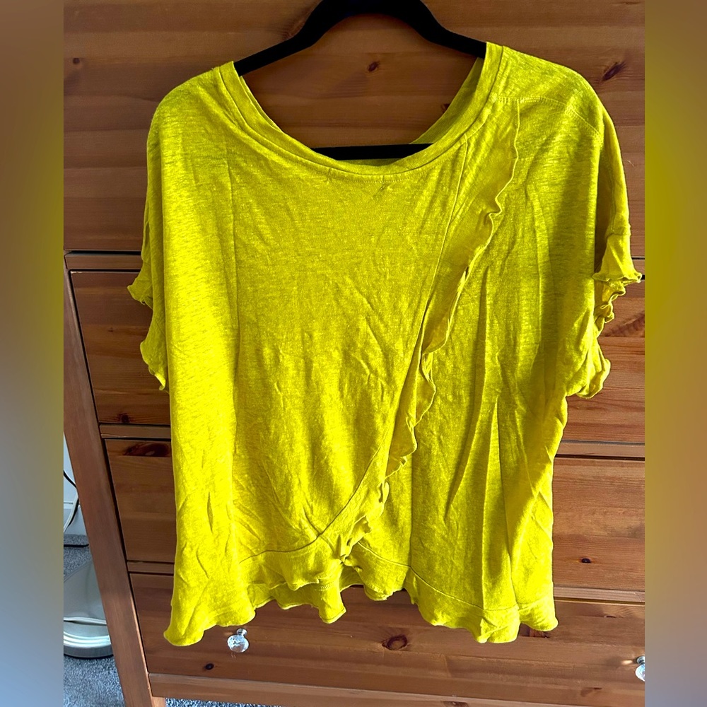 Short sleeve linen blend top